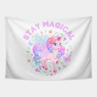 Stay Magical beautifu8l Unicorn With Flowers and stars Tapestry