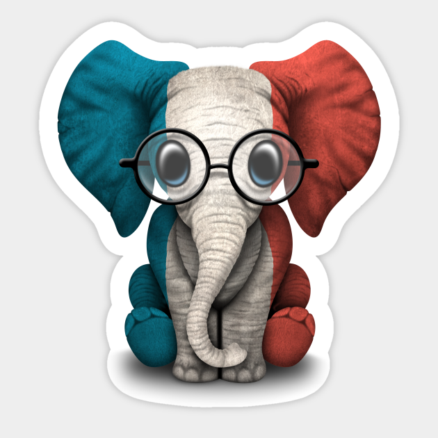 Baby Elephant with Glasses and French Flag - France - Sticker | TeePublic Baby Elephant with Glasses and French Flag - France - Sticker | TeePublic