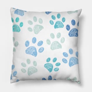 Doodle blue paw prints pattern Pillow