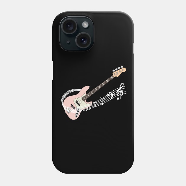 Music Staff Pink Bass Guitar Phone Case by nightsworthy