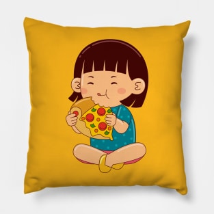 girl kids eating pizza Pillow