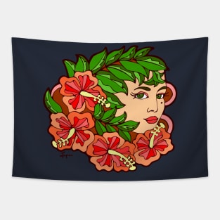 Orange Flowers and Bright Green Leaves Tapestry