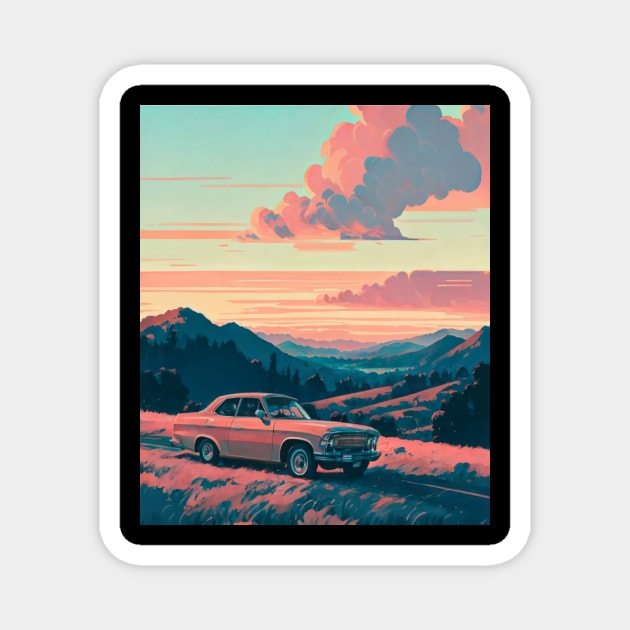 Pink sunset - Retro Car Magnet by AnimeVision