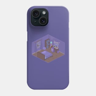 Cozy Purple Pixel Art Bedroom Phone Case