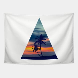 Palms and sunset Triangle Tapestry