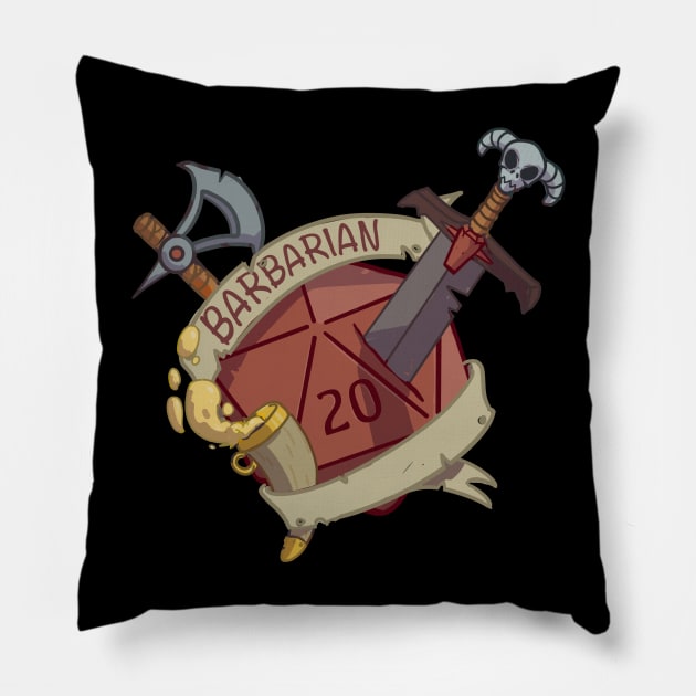 Dnd Barbarian D20 Pillow by SpicyCookiie