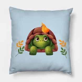 Turtle Bird Illustration Pillow