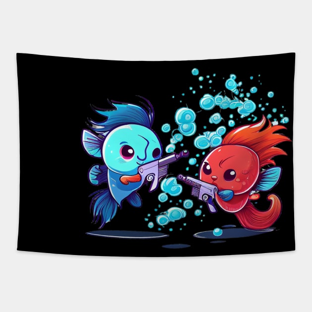 TWO COOL BETTA FISH FIGHTING Tapestry by aiartify