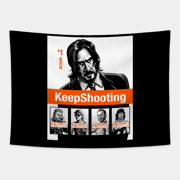 KeepShooting (black tee) Tapestry by BER