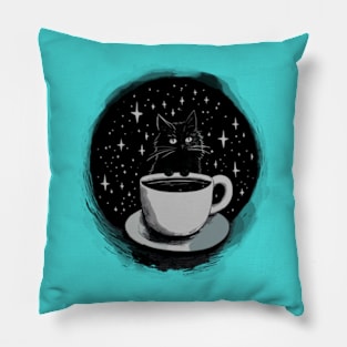 Brewed under the Stars - Black Cat's Coffee Time Pillow