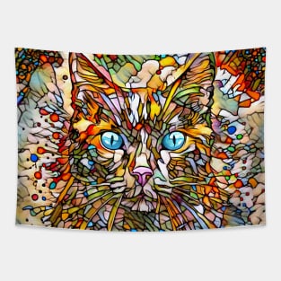 Mosaic Cat 704 Stained Glass style Multicolor Tapestry