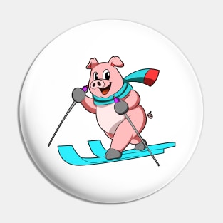 Pig as Skier with Skis Pin