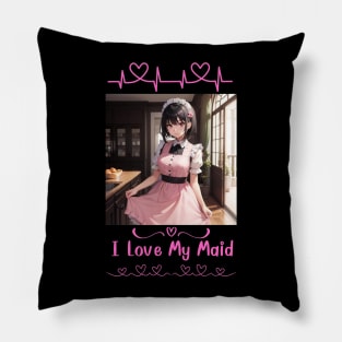 I Love My Maid Heart Anime Girl Pillow