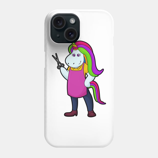 Unicorn as Hairdresser with Scissors Phone Case by Markus Schnabel