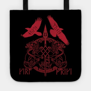 Odin Spear Viking Wolf Raven Gungnir Runes Red Tote