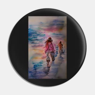 A Walk by the Sea Watercolor Dream Art Pin