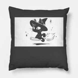 Witch Cat [white frame] Pillow