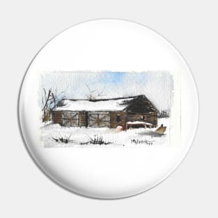 Snowy New England Barn Pin