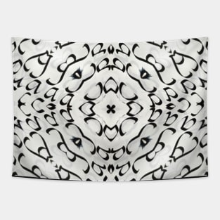 Grey and black circle pattern calligraphic shapes and letters mandala style Tapestry