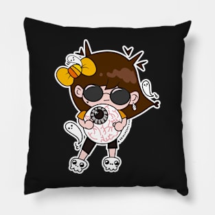 cute kawaii halloween girl find her eyeball Pillow