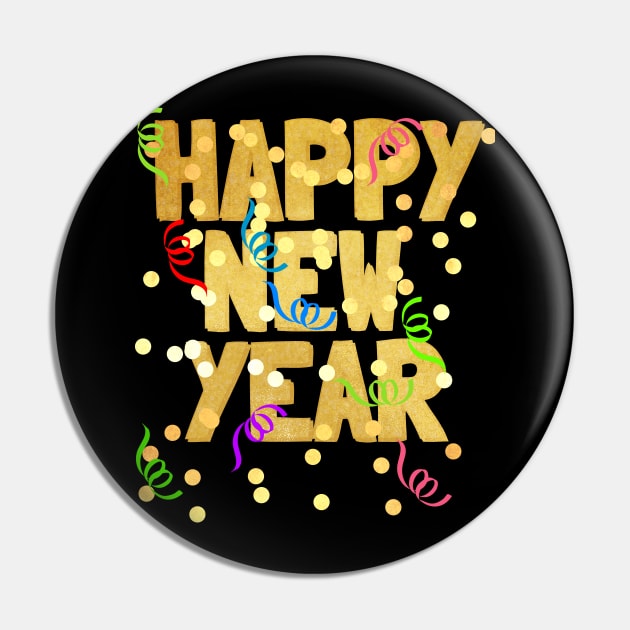 Happy New Year with Colorful Confetti Pin by Scarebaby