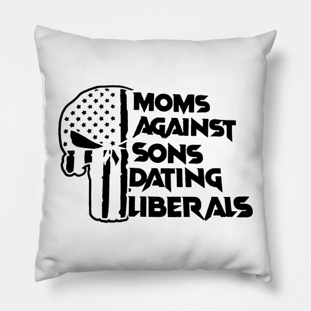 Funny Moms Skull Against Sons Dating Liberals American Flag Pillow by nikolay