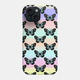 Tiny Black and Blue Butterflies pattern on pastel color background Phone Case