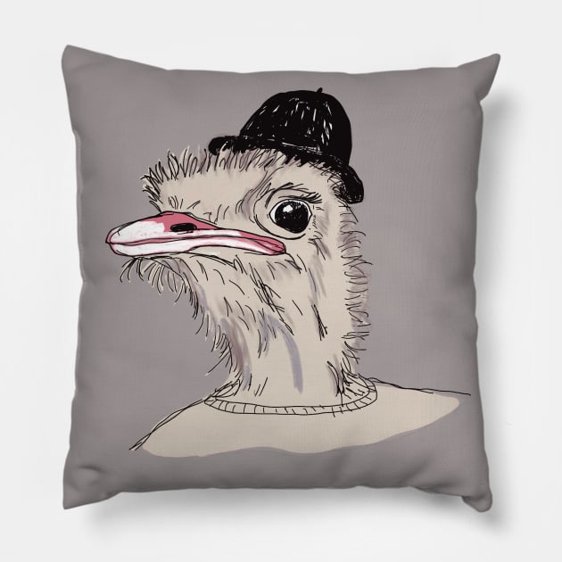 ostrich with hat drawing Pillow by PrincessbettyDesign