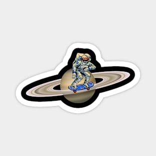 Astronaut Skateboarding on Saturn Magnet