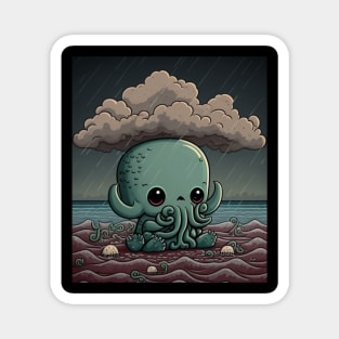 Chibi Cthulhu plays in the ocean Magnet
