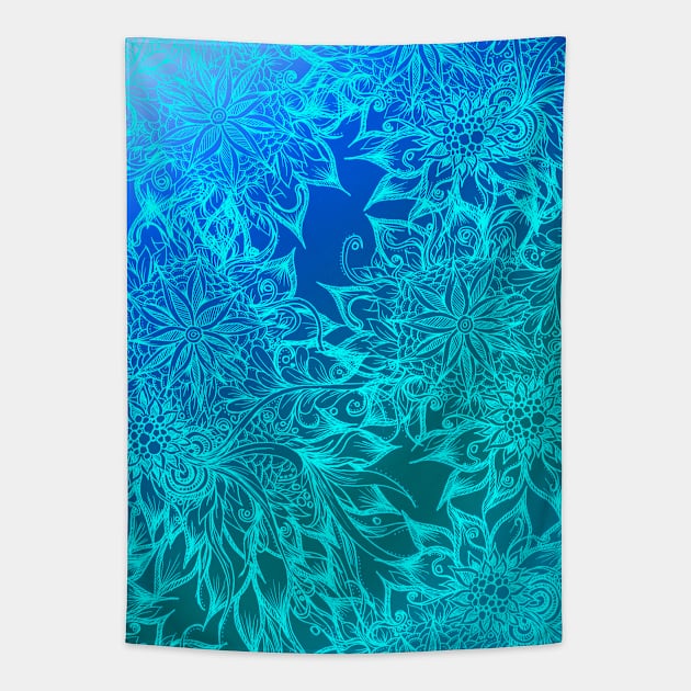 Abstract Blue Floral Pattern Tapestry by ZeichenbloQ