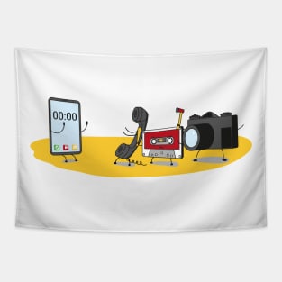 Phone Cassette Camera Bulling Smartphone Funny Cartoon Tapestry