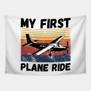 My First Plane Ride, Retro Vintage Sunset Airplane Tapestry