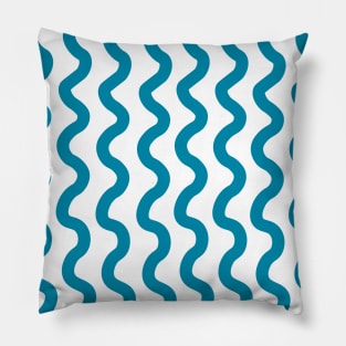 Blue vertical wavy curly lines pattern Pillow