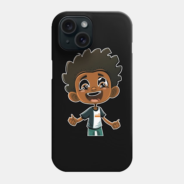 Super Cute Happy Black Boy Mascot 2D Vector Phone Case by Merchweaver