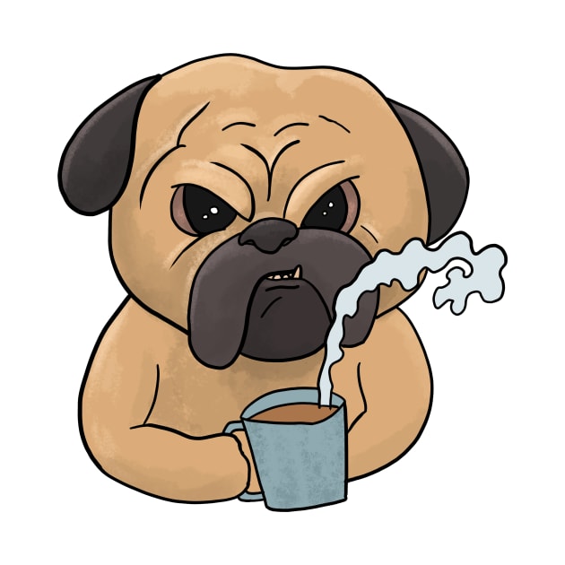 Grumpy Pug Dog with Coffee Morning Grouch by Mesyo