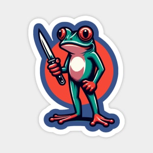 Little frog holding a knife Magnet