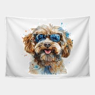 Brown Havanese with Sunglasses (Watercolor) Tapestry