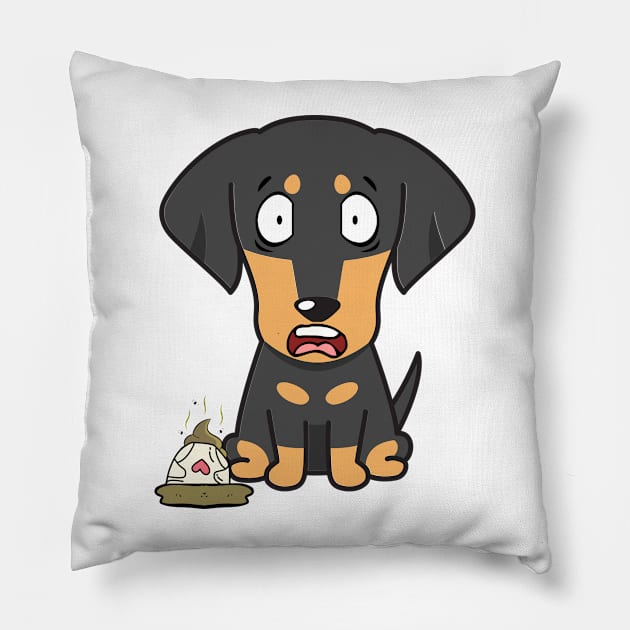 Funny dachshund steps on a dirty diaper Pillow by Pet Station