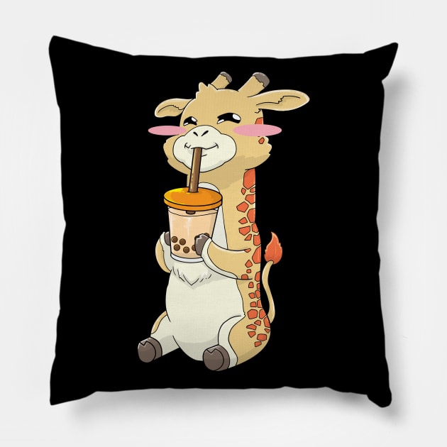 Giraffe Bubble Tea Boba Drink Kawaii Cute Pillow by KAWAIITEE