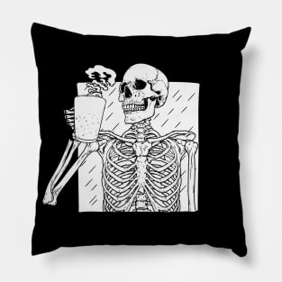 Skeleton drinks halloween coffee, coffee skull lovers Pillow