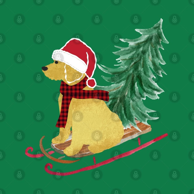 Goldendoodle Christmas Sled Bringing Home The Tree by EMR_Designs