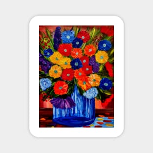 Beautiful floral paintings with abstract flowers in a blue vase Magnet