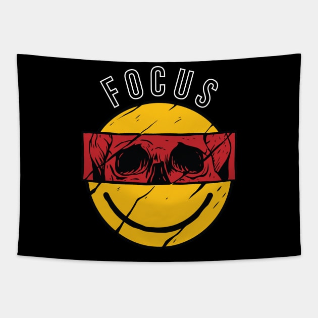 FOCUS smiley rad retro design with skull cut Tapestry by A Comic Wizard