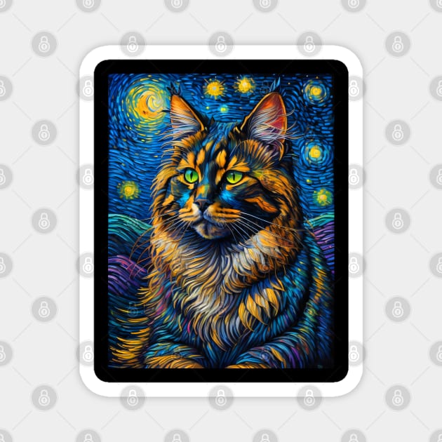 The Maine Coon Cat in starry night Magnet by FUN GOGH