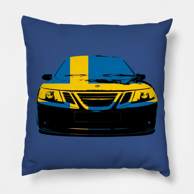 Saab 9-3 2nd generation classic car Swedish flag monoblock Pillow by soitwouldseem
