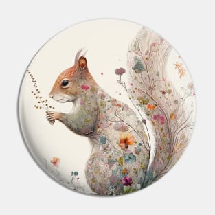 Watercolor Squirrel in Nature, Floral Design Pin