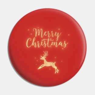 Merry Christmas Golden Glitter Deer red Pin