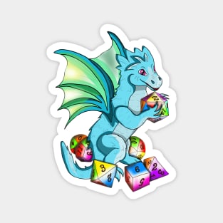 Cute baby dragon playing with dnd dice Magnet