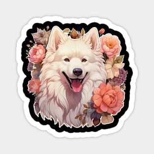 Samoyed  Dog Vintage Floral Magnet